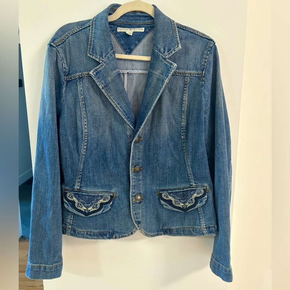 Tommy Hilfiger Vintage Denim Blazer Women's Embroidered Pockets